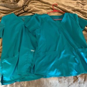 2 teal scrub tops
